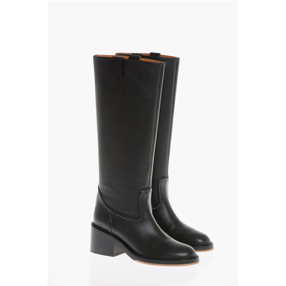 Chloé Leather High Boots With Embossed Stitches