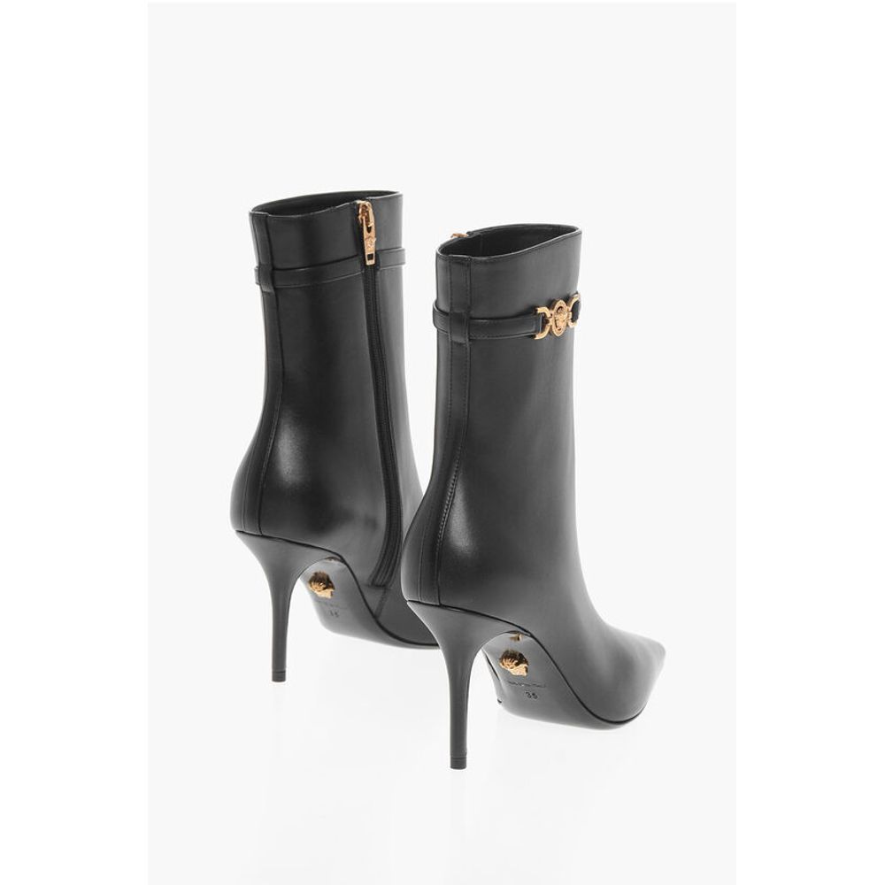 Versace Leather Boots With Logoed Strap And Stiletto Heel 9Cm