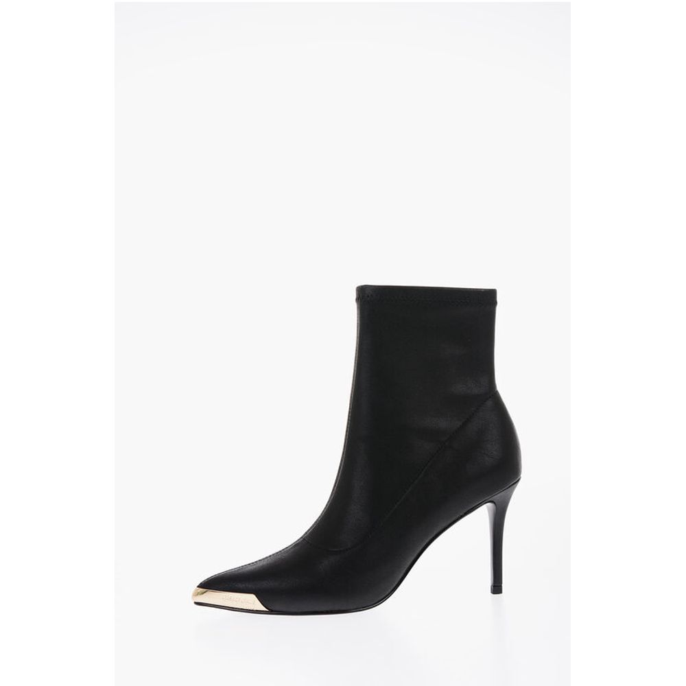 Versace Leather Jeans Couture Faux Point Toe Boots 8Cm