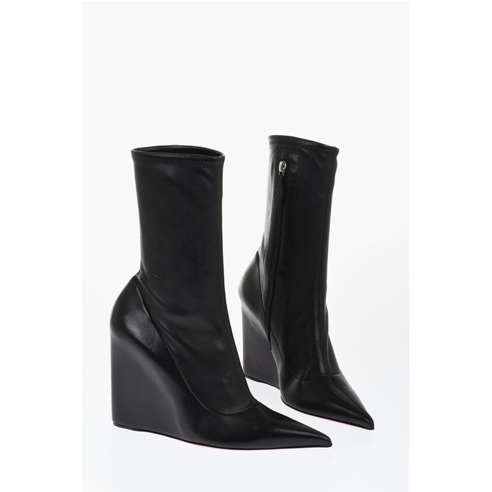 Amina Muaddi Leather Wedge Heeled Danielle Boots 10Cm