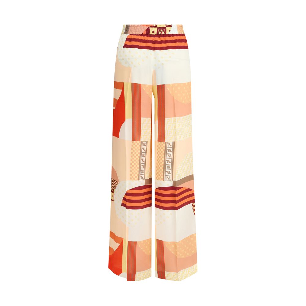 Fendi Silk Patchwork Print Crepe Pant