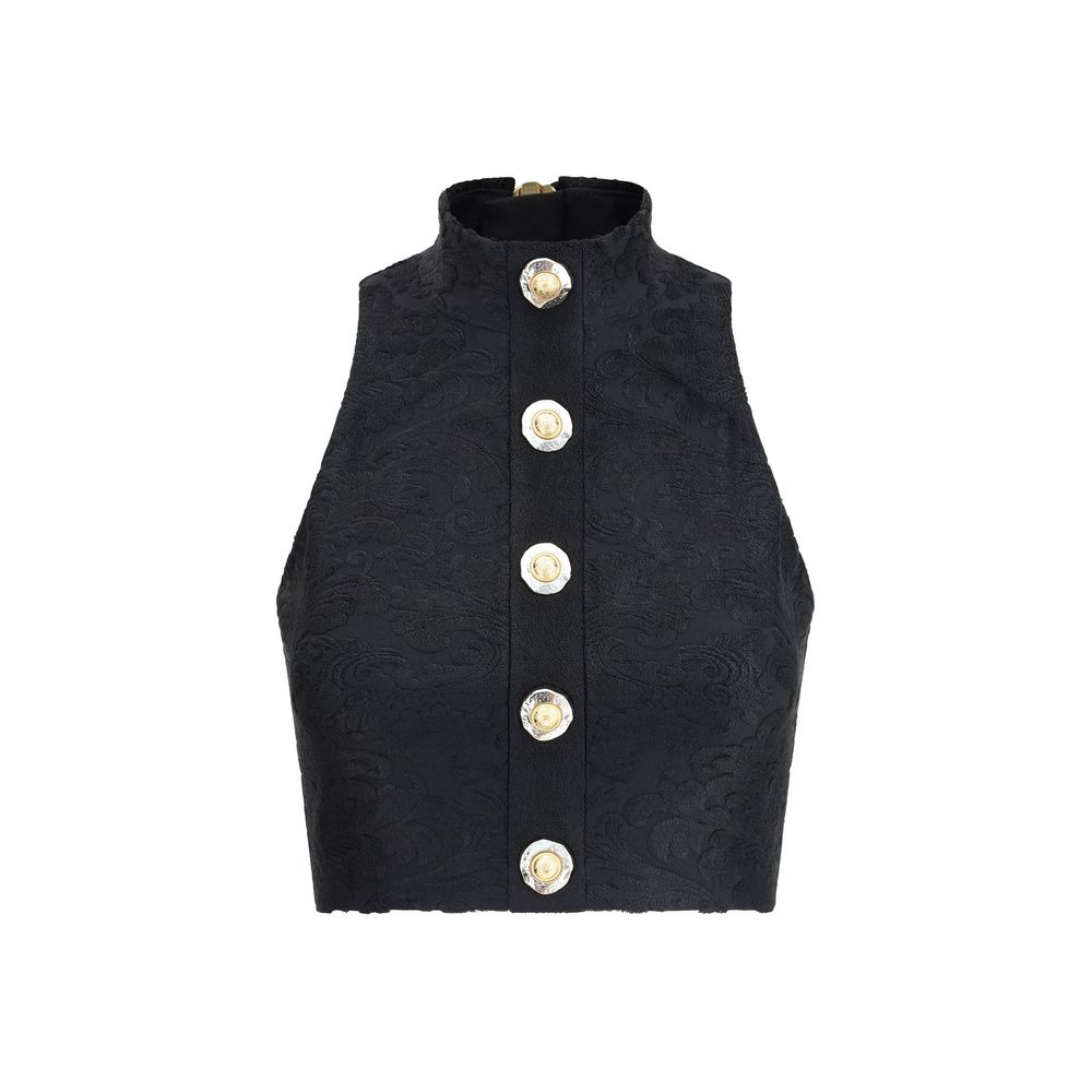Balmain Buttoned Hltnk Bouclette Baroque Top
