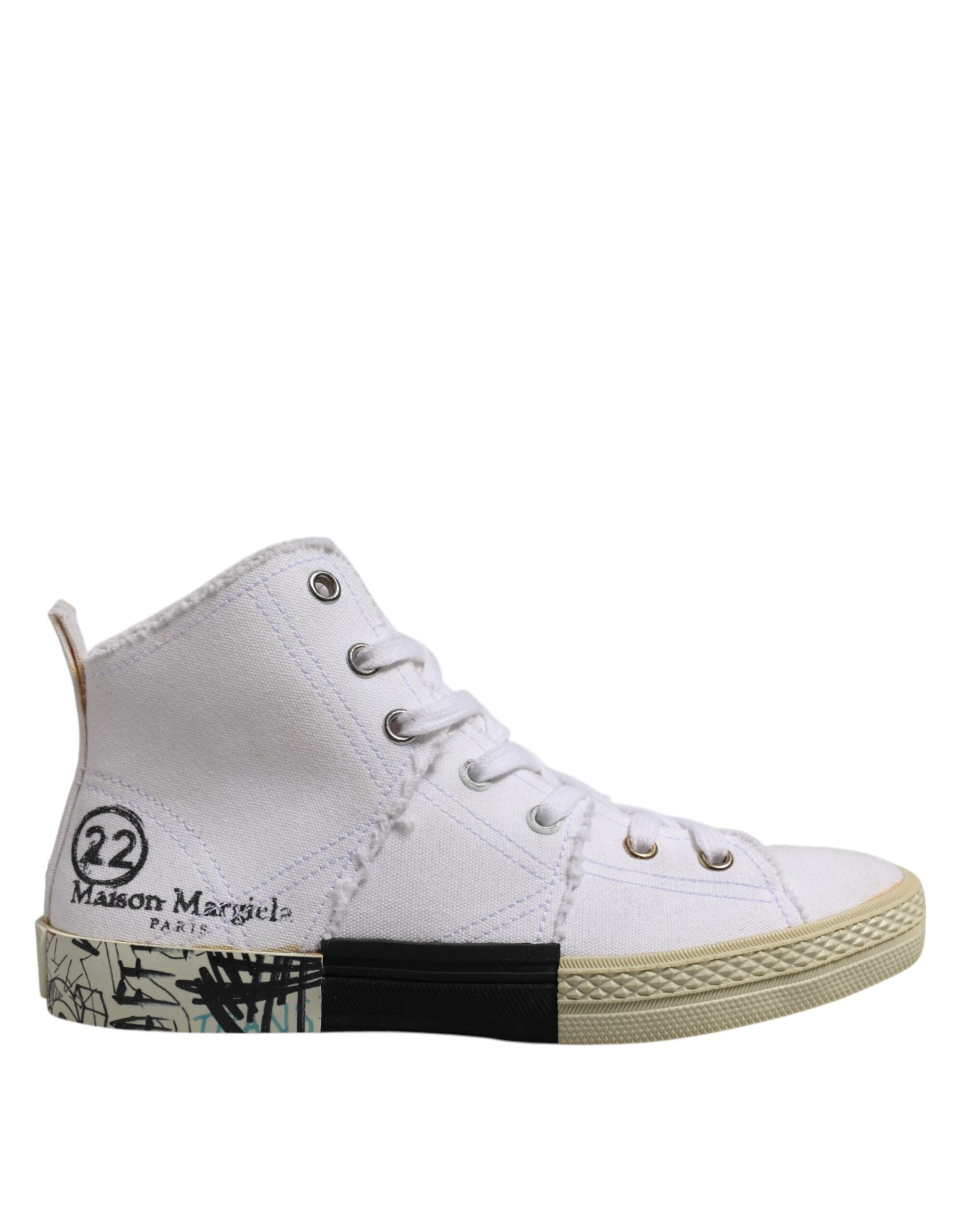 Maison Margiela White Lace Up Mid Top Women Sneakers Shoes - Sneakers - For Women - GlamSteals