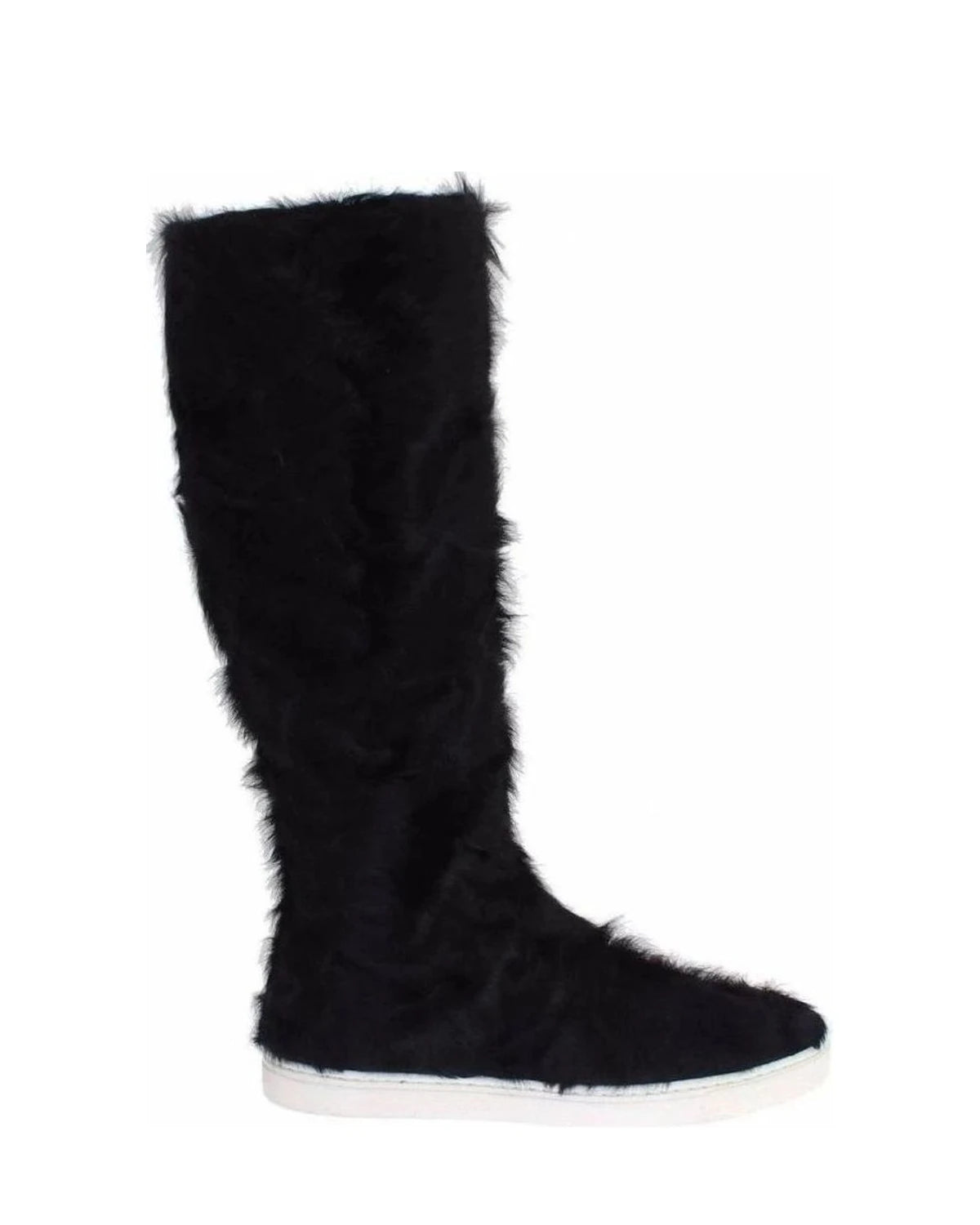 Dolce & Gabbana Black Elegant Fur Leather Flat Sneaker Boots