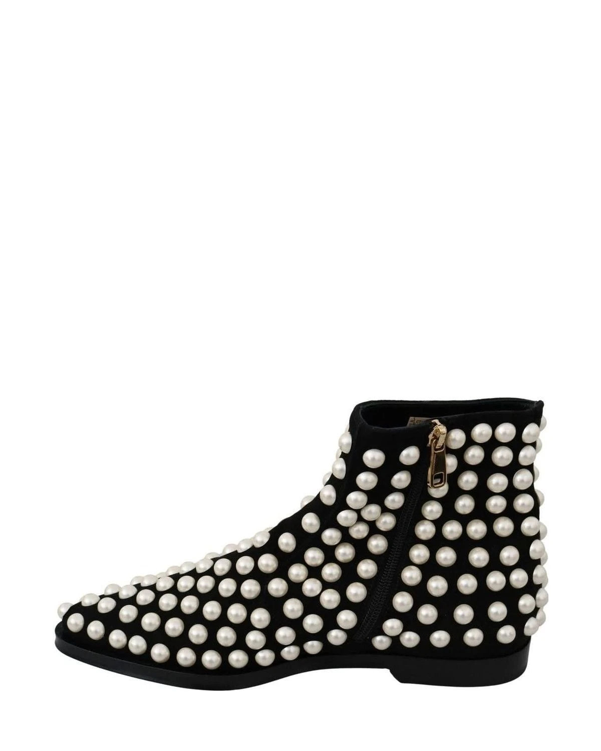 Dolce & Gabbana Pearl Embellished Black Suede Ankle Boots Boots