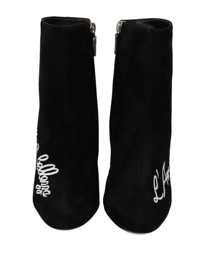 Dolce & Gabbana Embroidered Ankle Boots In Lambskin Suede Boots