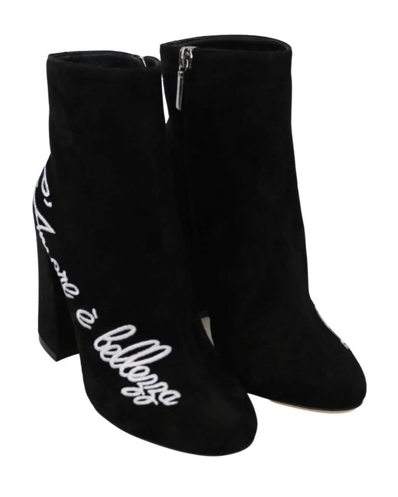 Dolce & Gabbana Embroidered Ankle Boots In Lambskin Suede Boots