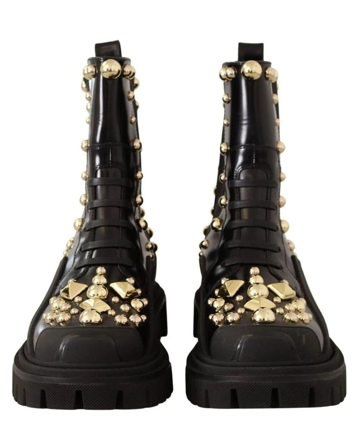 Dolce & Gabbana Studded Embroidered Leather Combat Boots Boots