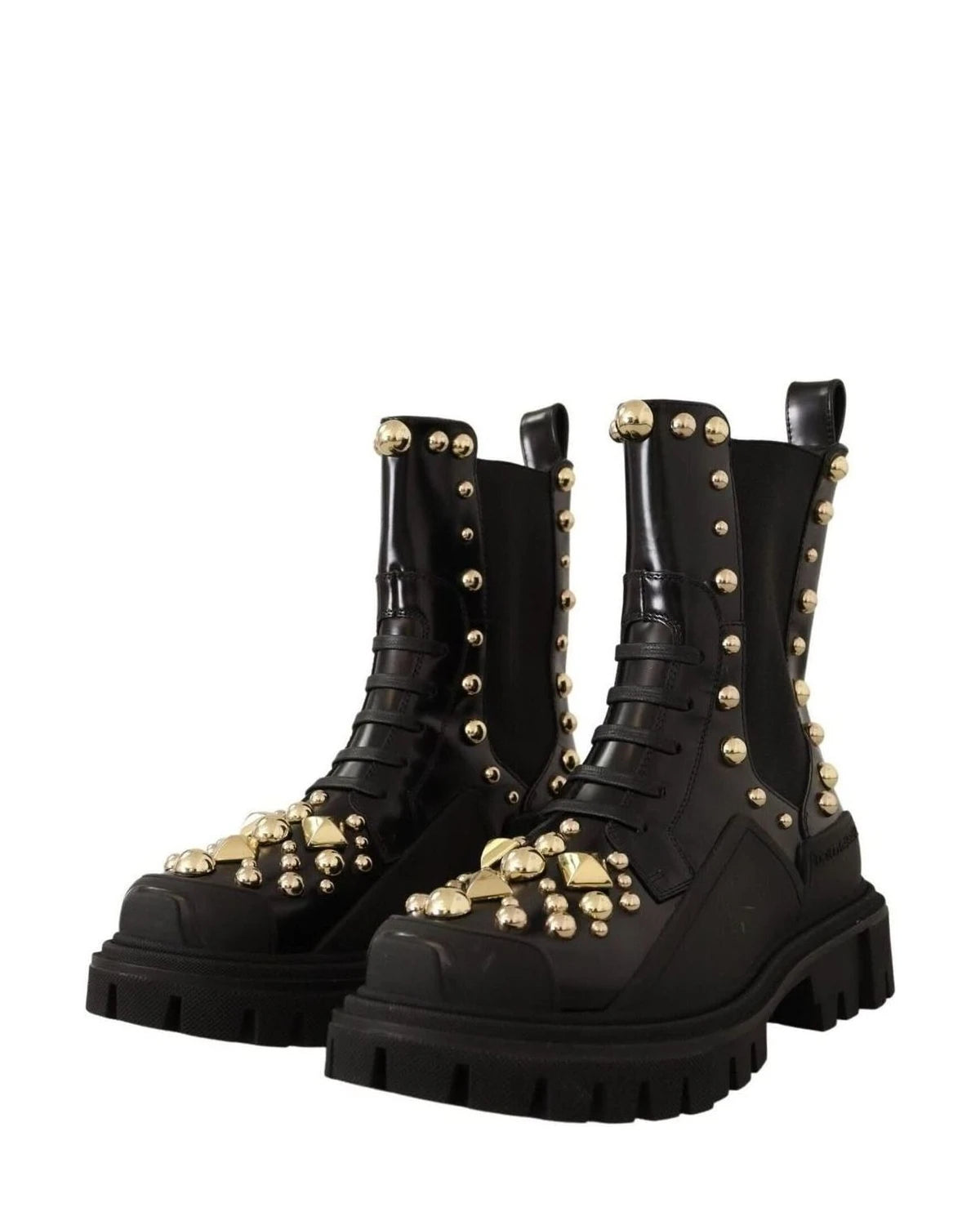 Dolce & Gabbana Studded Embroidered Leather Combat Boots Boots