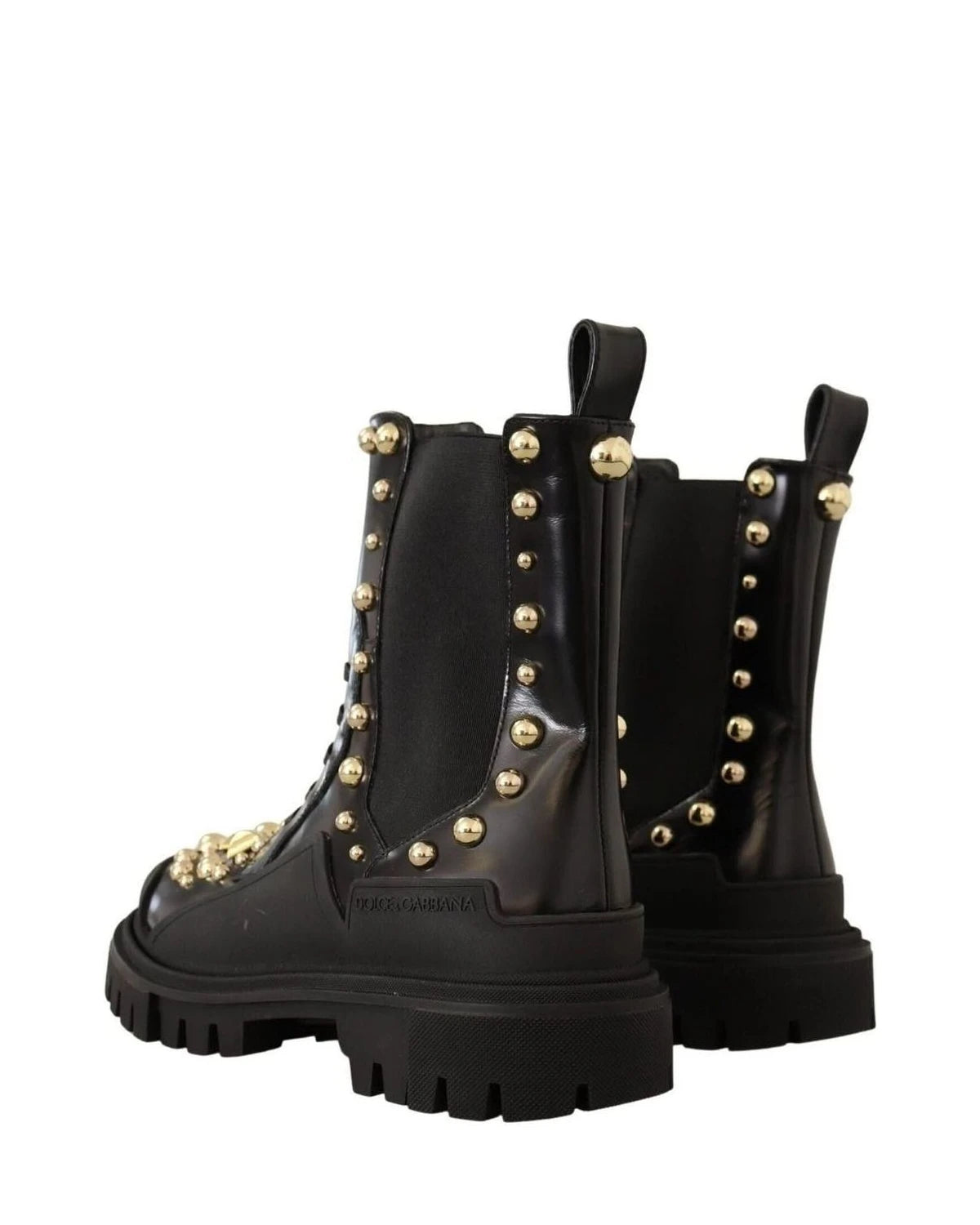 Dolce & Gabbana Studded Embroidered Leather Combat Boots Boots