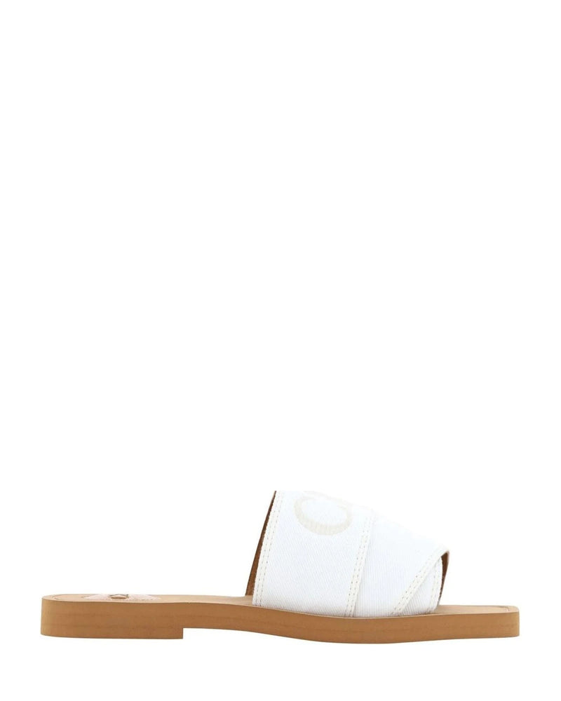 Chloé Elegant White Cotton Slide Sandals Flats