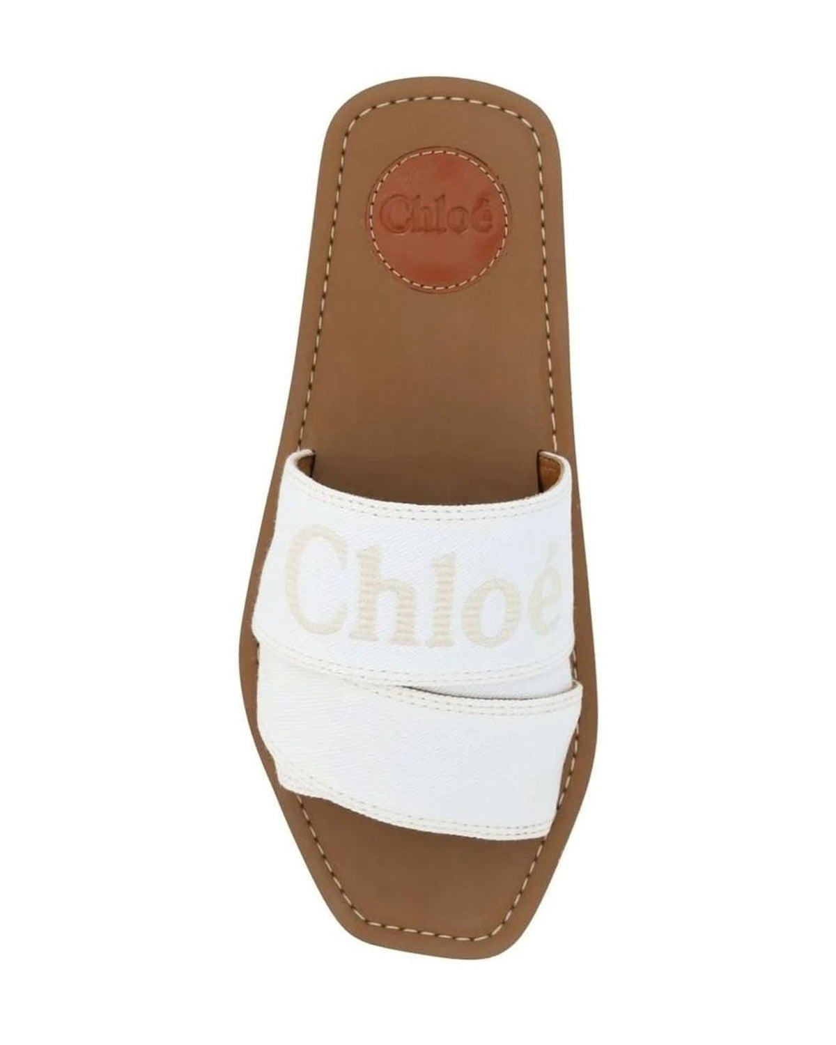Chloé Elegant White Cotton Slide Sandals Flats