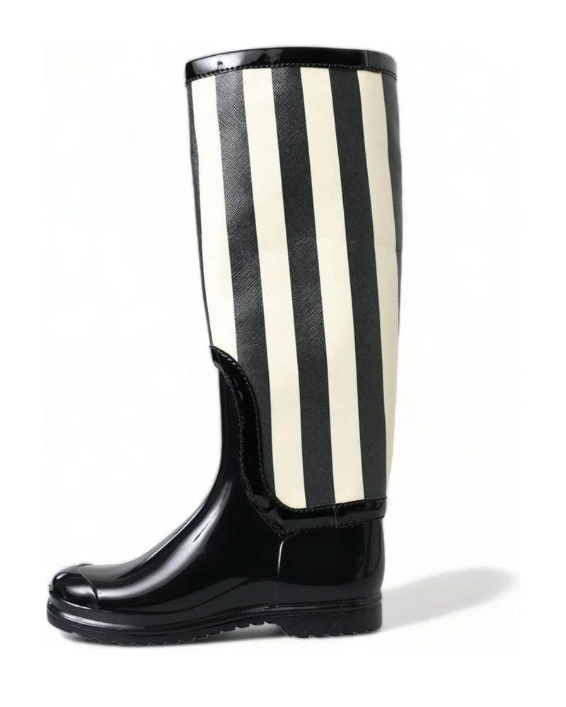 Dolce & Gabbana Black Striped Knee High Boots Boots