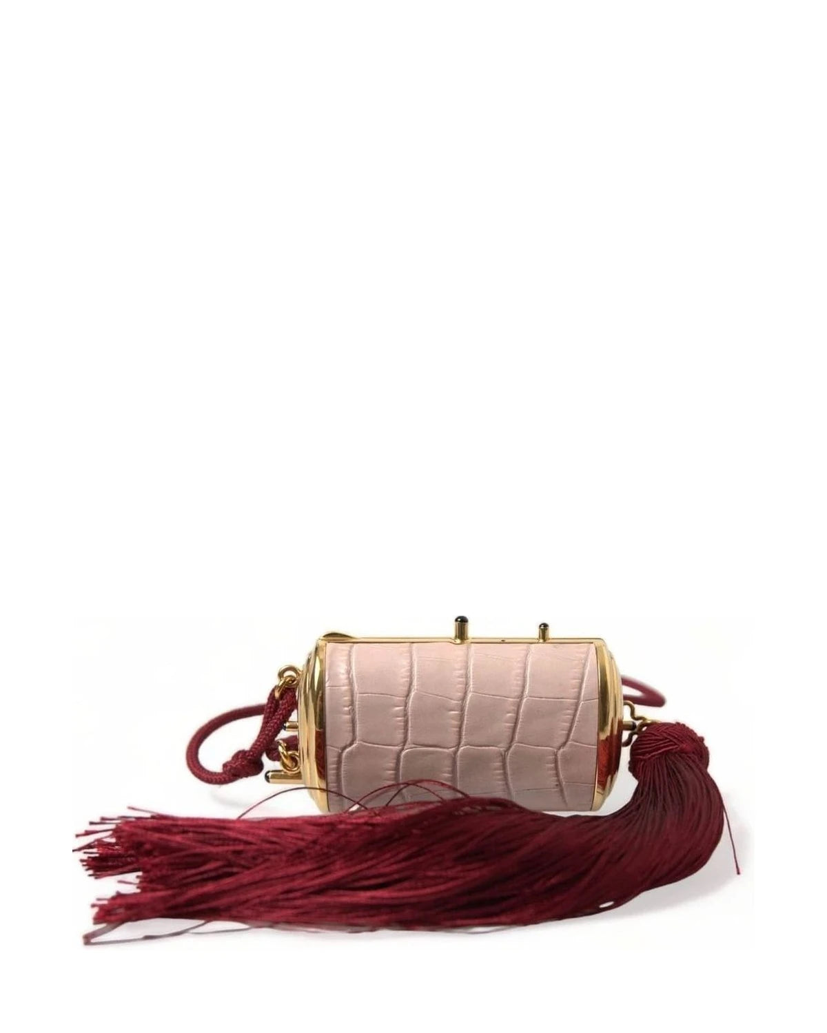 Dolce & Gabbana Pink Exotic Leather Mini Mirror Bag With Tassel Clutch Bags