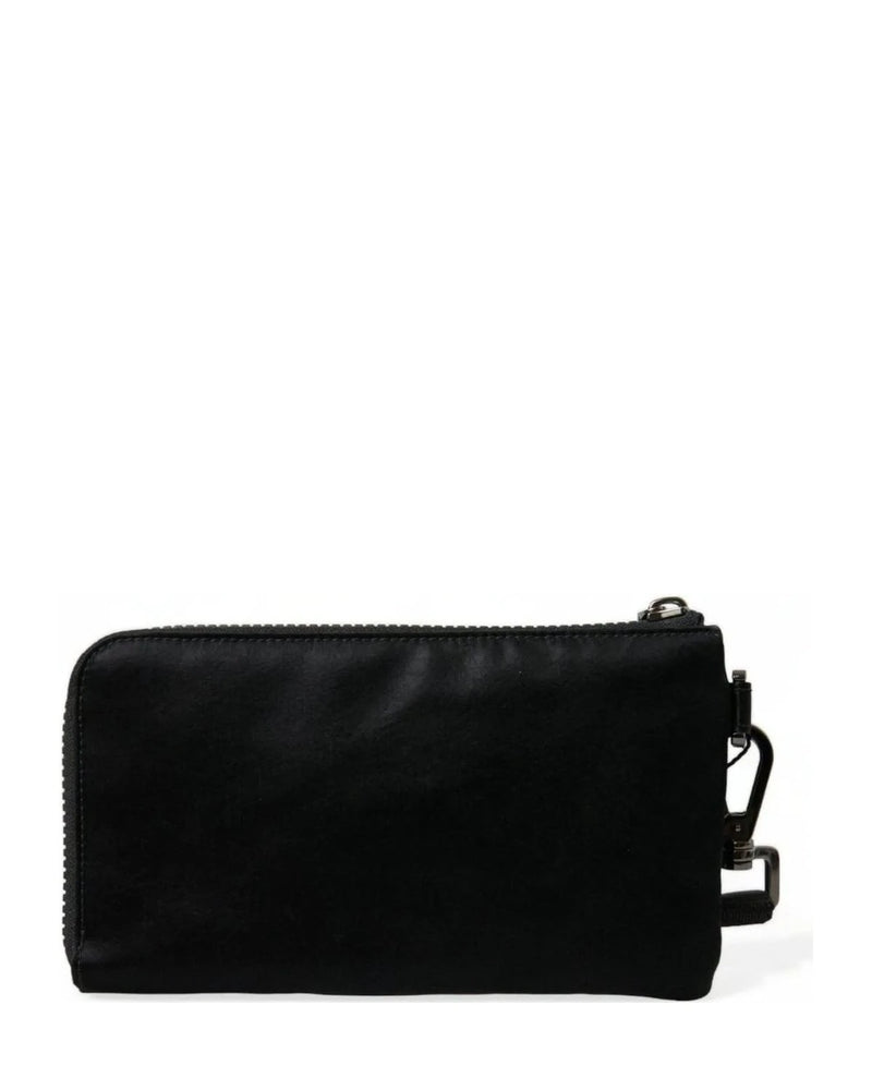 Dolce & Gabbana Black Nylon Leather Pouch With Decorative Details Clutch Bags