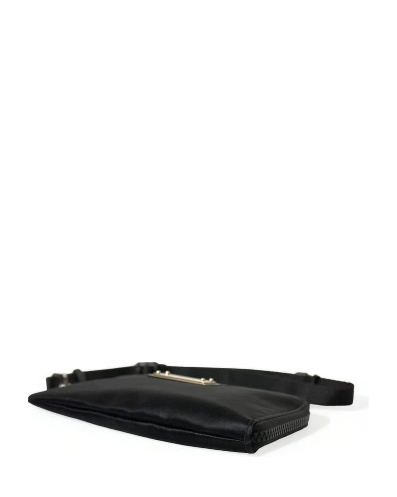 Dolce & Gabbana Black Nylon Leather Pouch With Decorative Details Clutch Bags