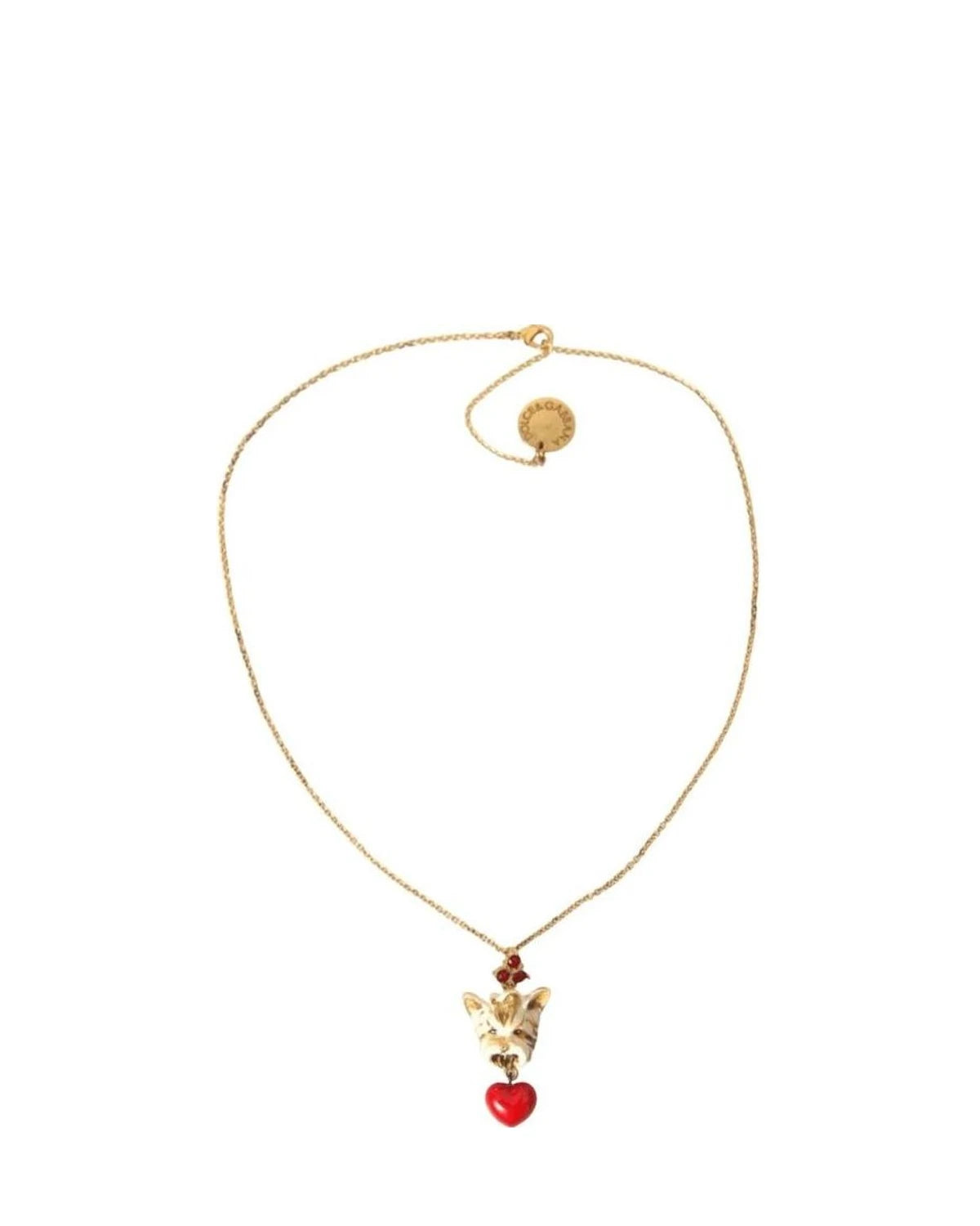 Dolce & Gabbana Gold Brass Chain Dog Heart Pendant Charm Necklace Necklaces