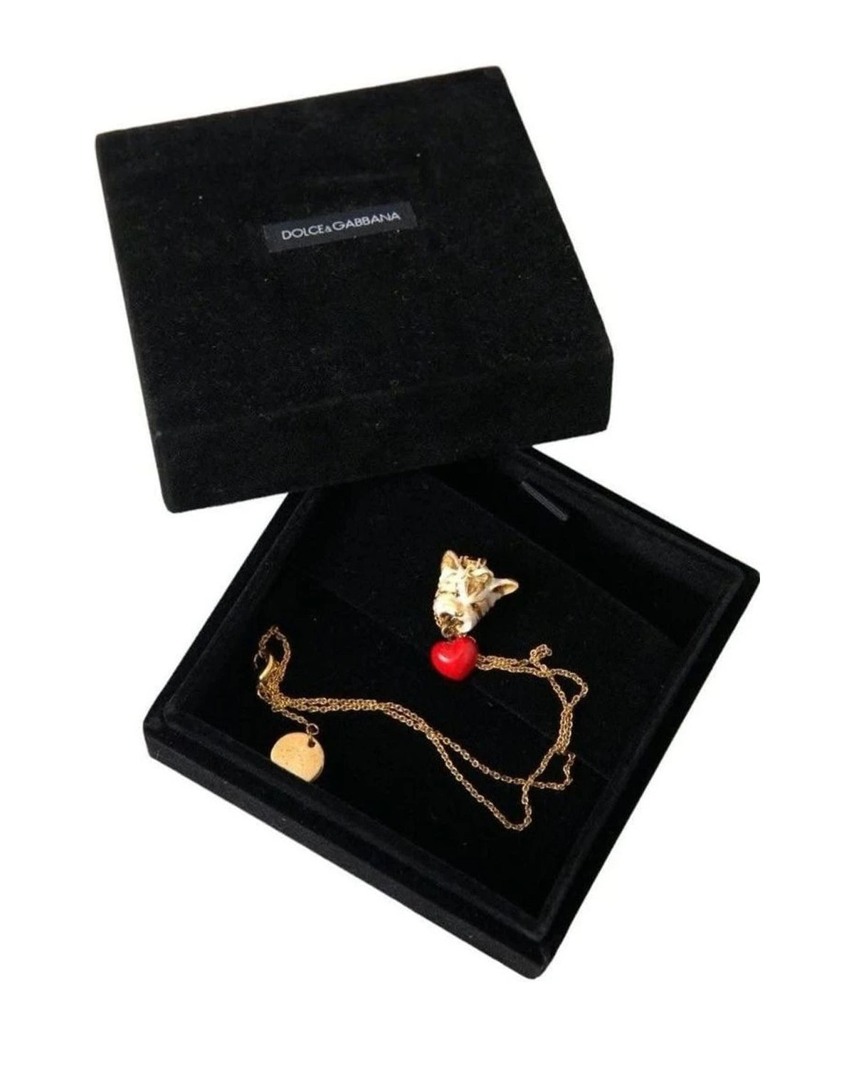 Dolce & Gabbana Gold Brass Chain Dog Heart Pendant Charm Necklace Necklaces