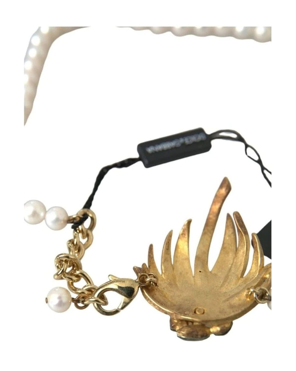Dolce & Gabbana Gold Brass Crystal Pearl Tree Pendant Charm Necklace Necklaces