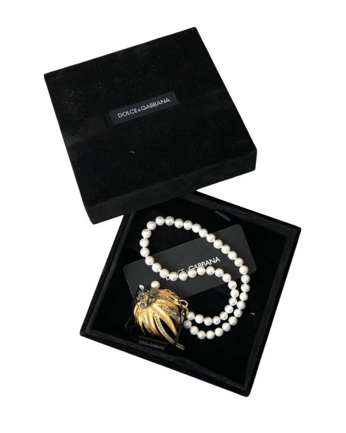 Dolce & Gabbana Gold Brass Crystal Pearl Tree Pendant Charm Necklace Necklaces
