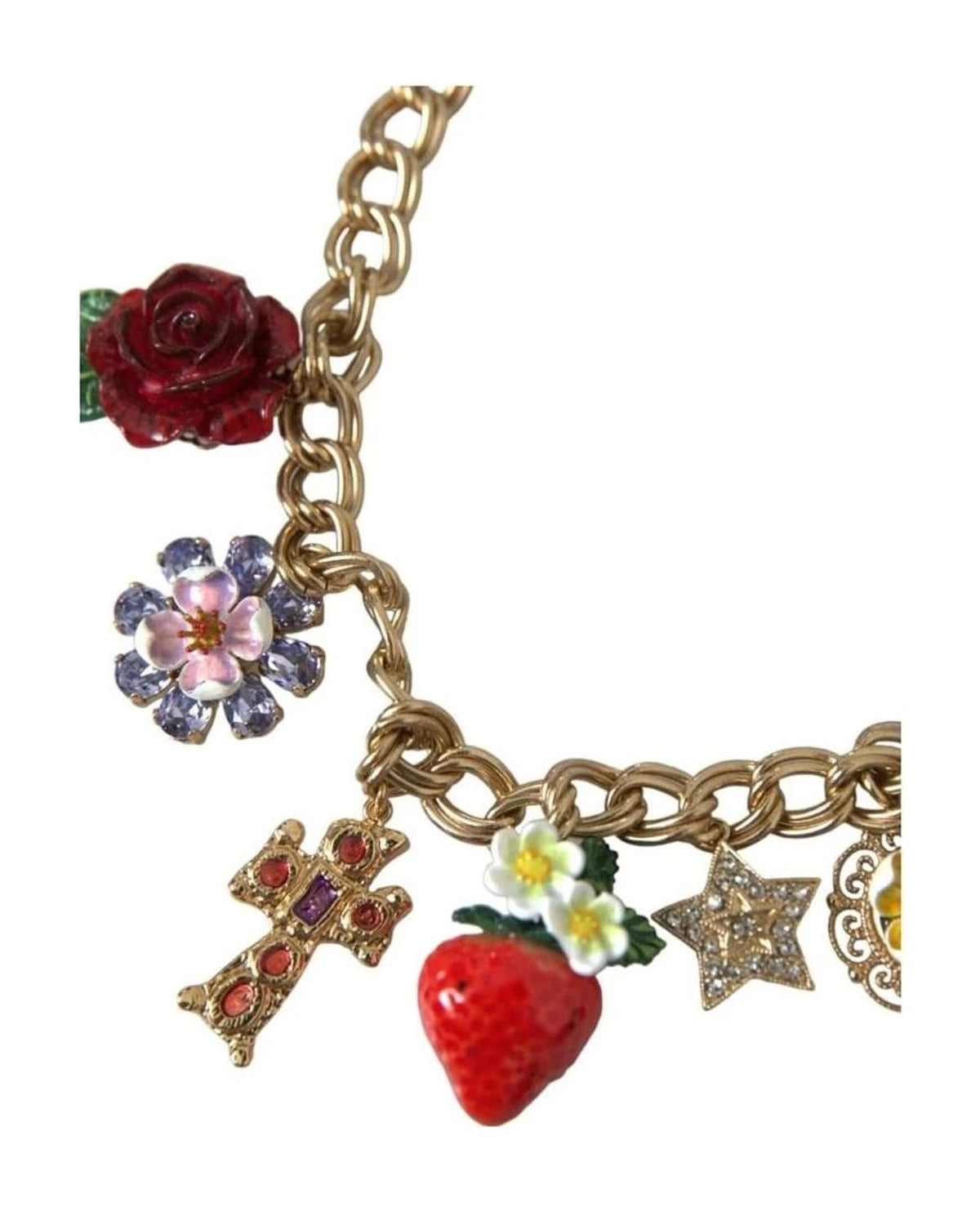 Dolce & Gabbana Gold Chain Rose Cross Strawberry Star Pendant Necklace Necklaces