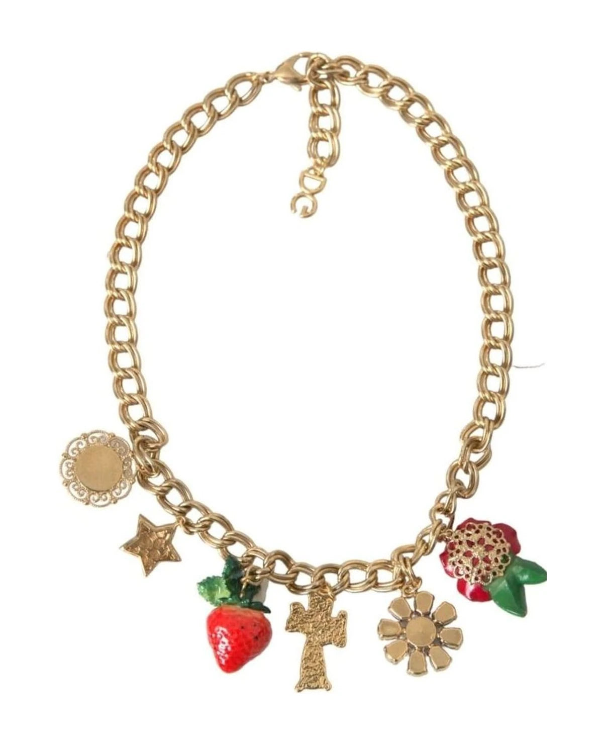 Dolce & Gabbana Gold Chain Rose Cross Strawberry Star Pendant Necklace Necklaces