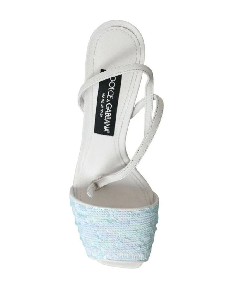 Dolce & Gabbana Light Blue Sequin Ankle Strap Sandals Shoes Heels
