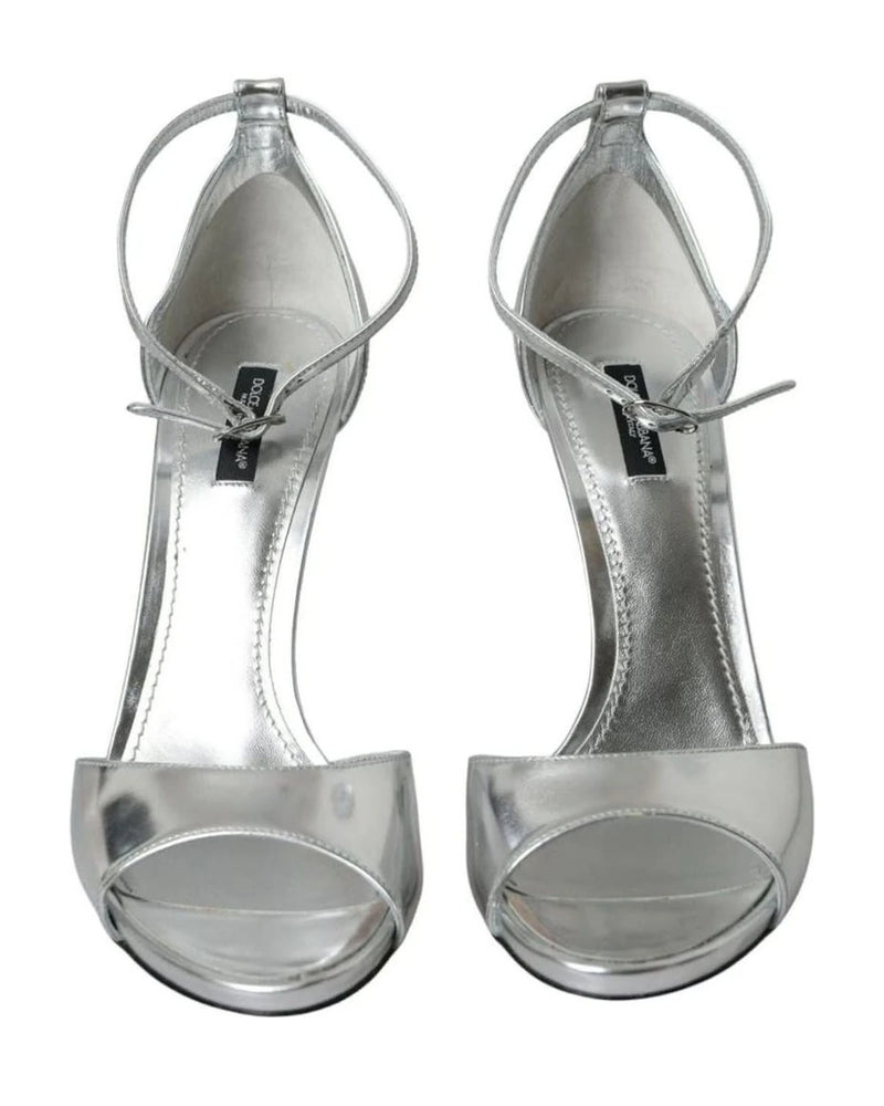 Dolce & Gabbana Silver Keira Leather Heels Sandals Shoes Heels