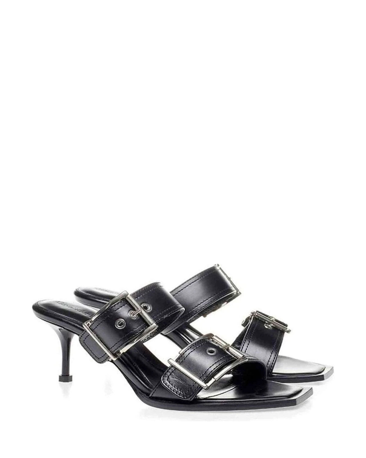 Alexander Mcqueen Black Elevate Your Steps In Timeless Leather Sandals Heels