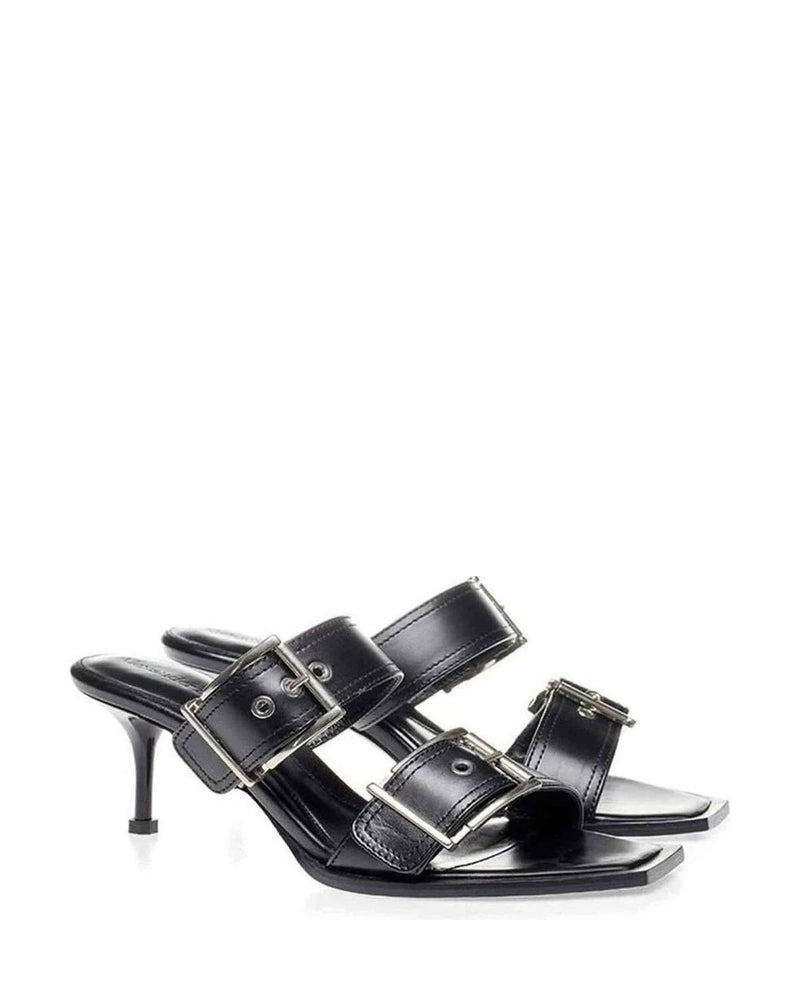 Alexander Mcqueen Black Elevate Your Steps In Timeless Leather Sandals Heels