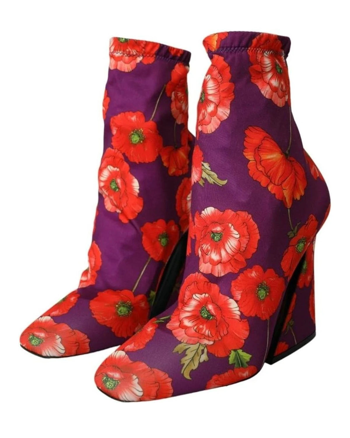 Dolce & Gabbana Purple Floral Jersey Stretch Boots Shoes Boots