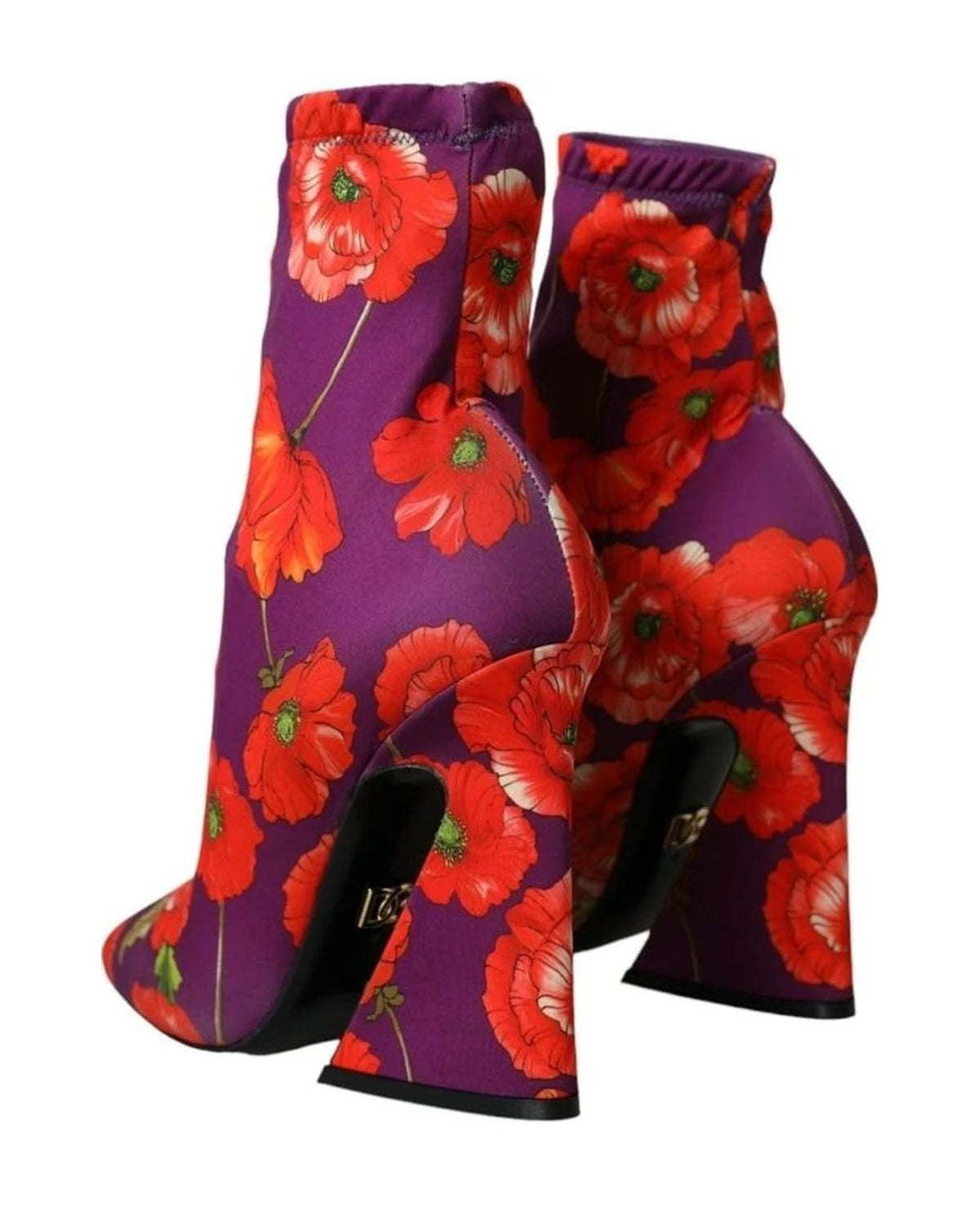 Dolce & Gabbana Purple Floral Jersey Stretch Boots Shoes Boots