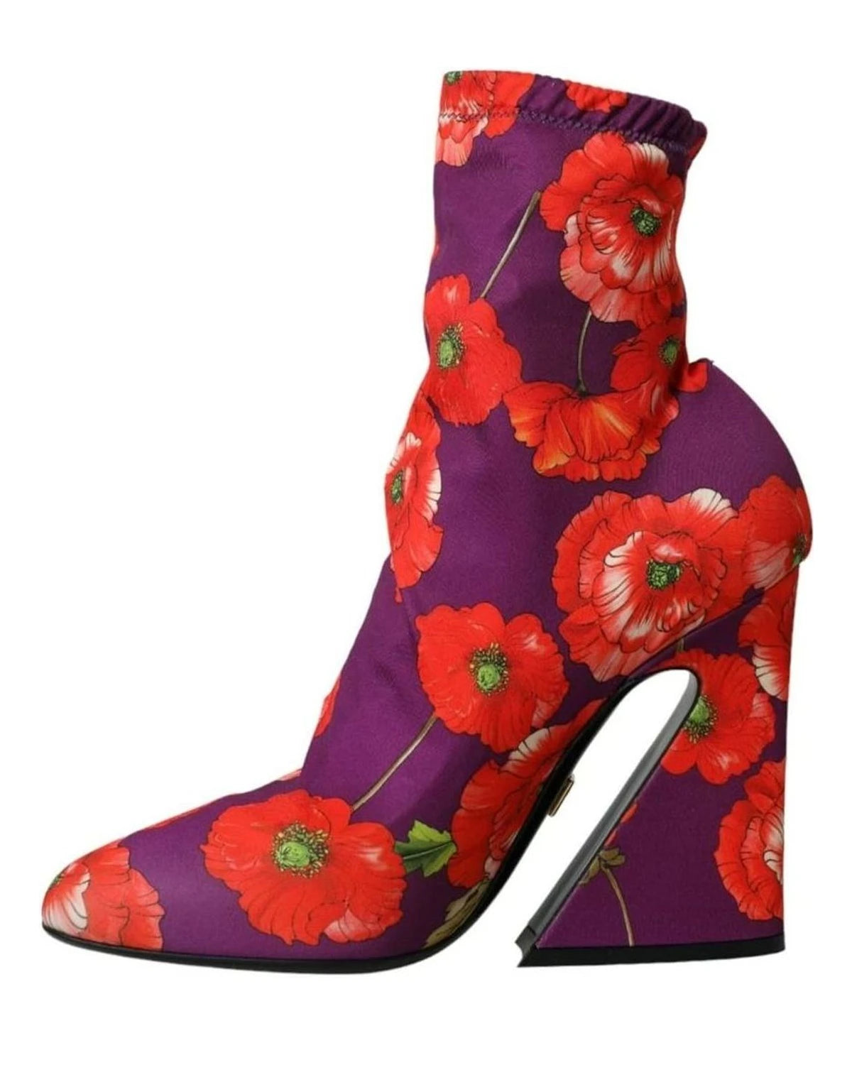 Dolce & Gabbana Purple Floral Jersey Stretch Boots Shoes Boots