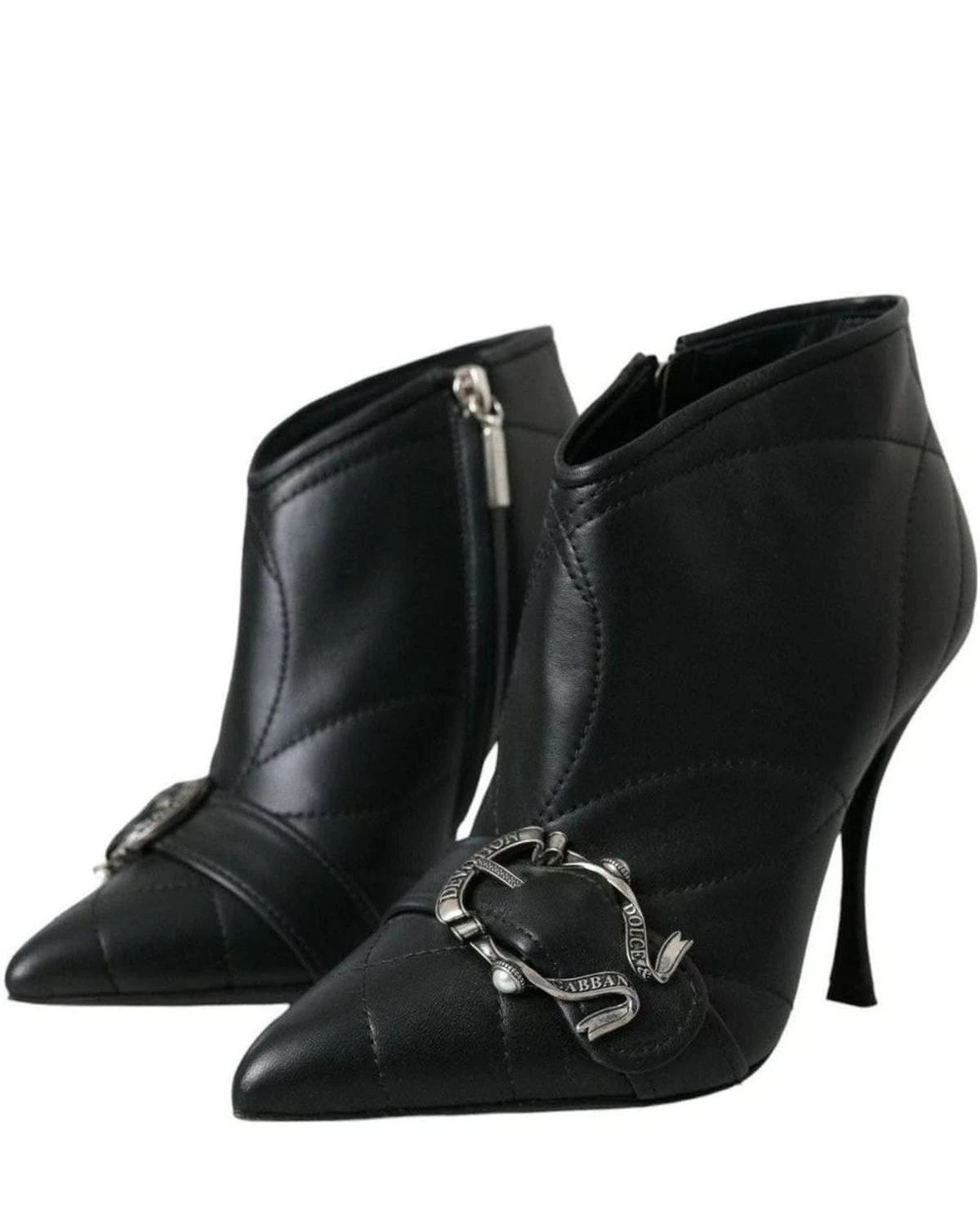 Dolce & Gabbana Black Devotion Quilted Buckled Boots Shoes Boots