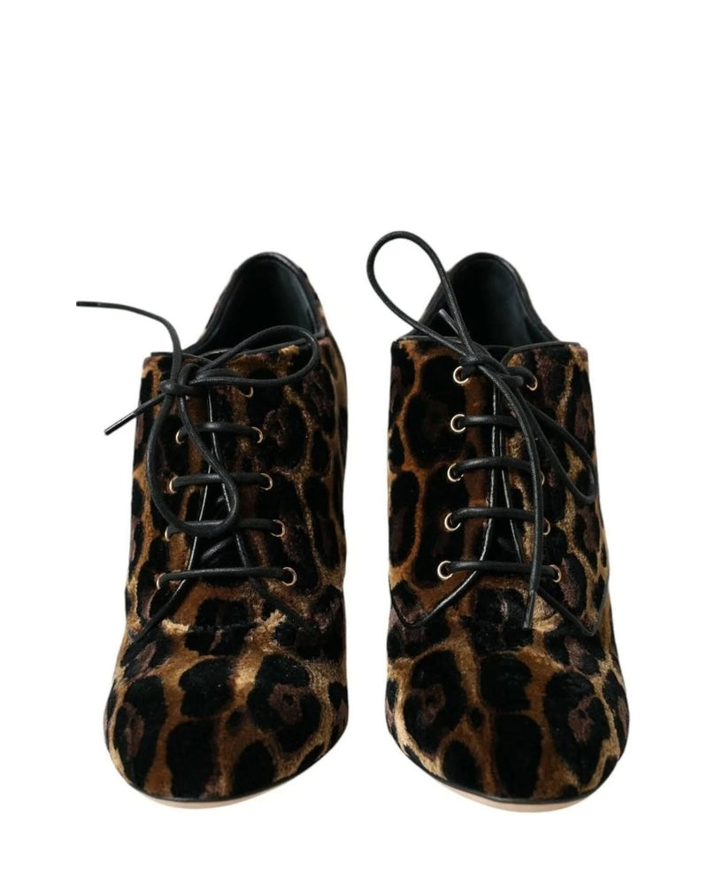 Dolce & Gabbana Brown Leopard Hair Lace Up Booties Shoes Boots