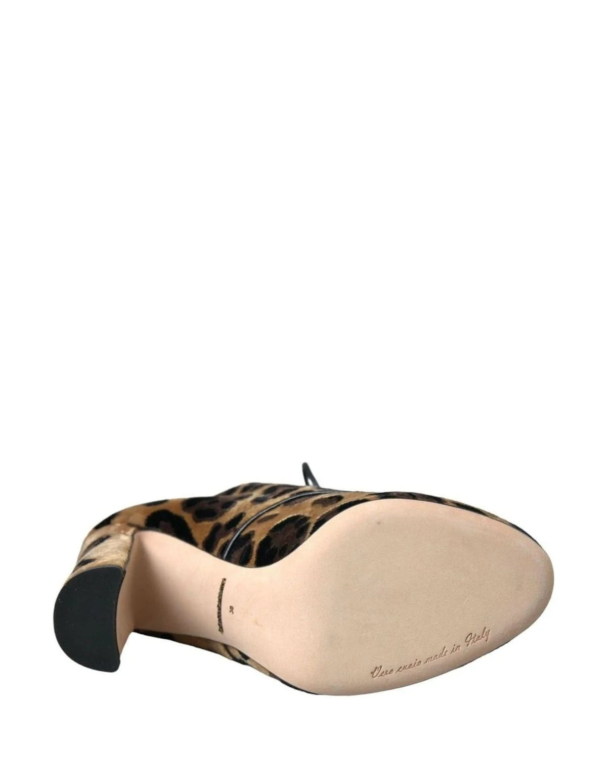 Dolce & Gabbana Brown Leopard Hair Lace Up Booties Shoes Boots