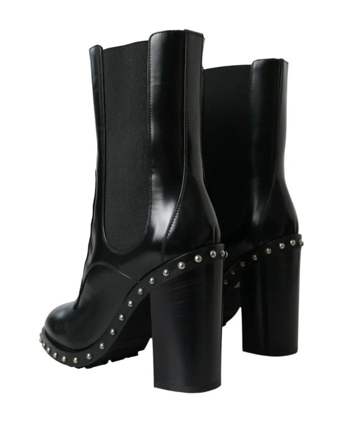 Dolce & Gabbana Black Leather Studded Lace Up Boots Shoes Boots