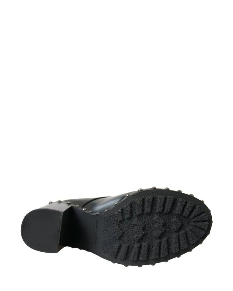 Dolce & Gabbana Black Leather Studded Lace Up Boots Shoes Boots