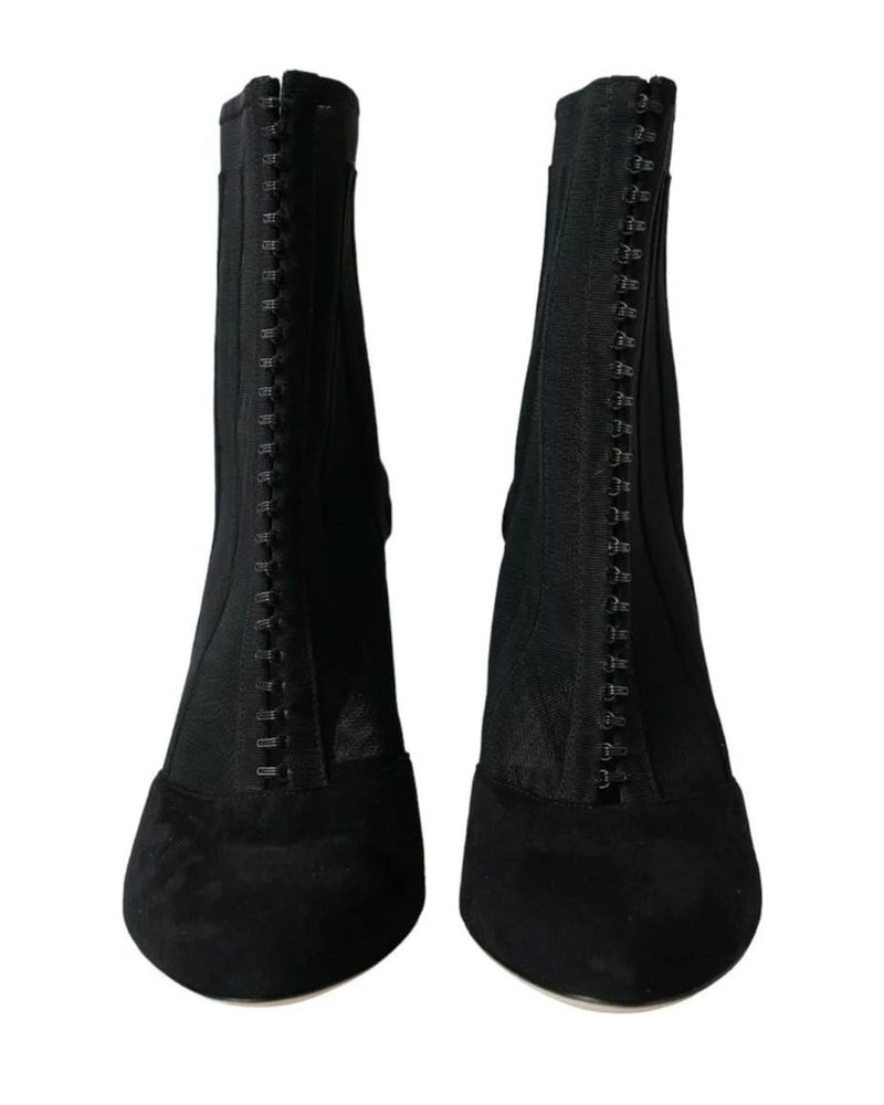 Dolce & Gabbana Black Mesh Stiletto Heels Ankle Boots Shoes Boots