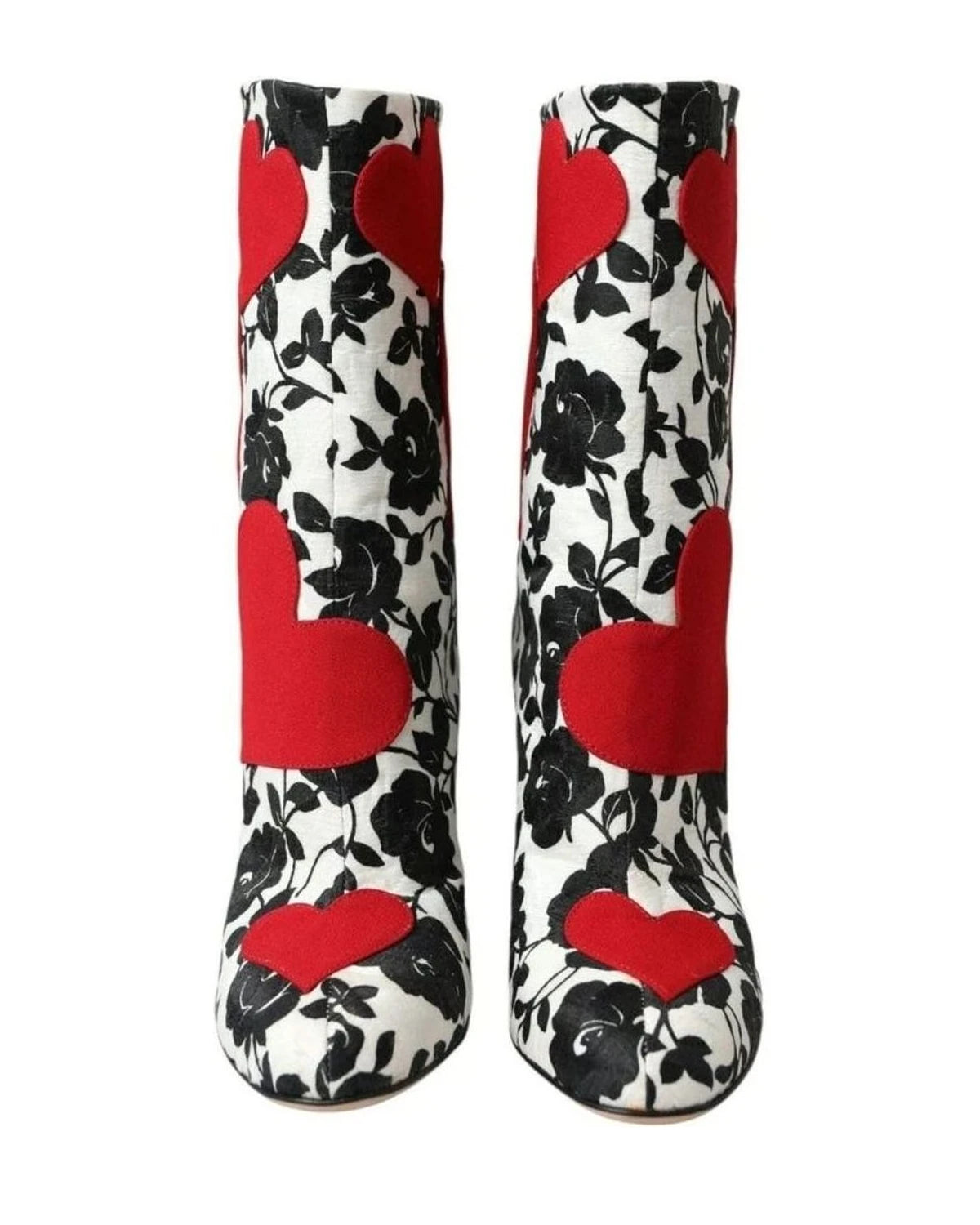 Dolce & Gabbana White Floral Hearts Leather High Boots Shoes Boots