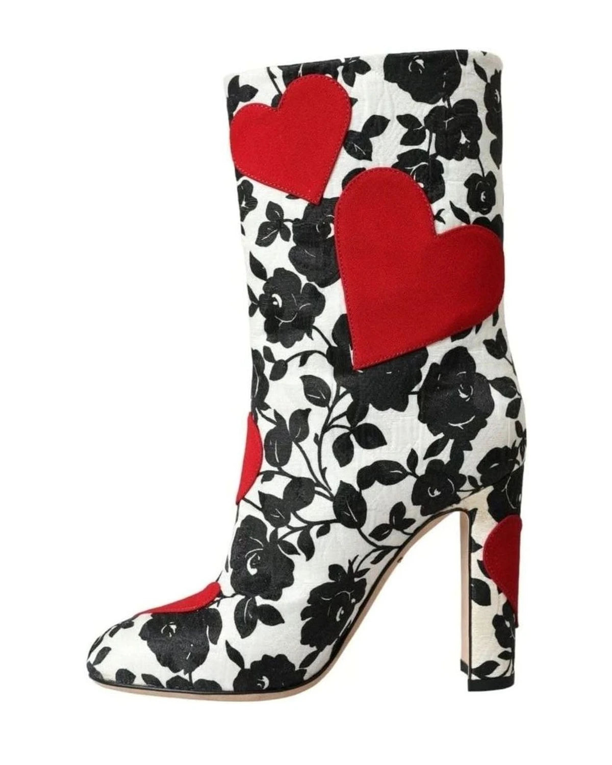 Dolce & Gabbana White Floral Hearts Leather High Boots Shoes Boots