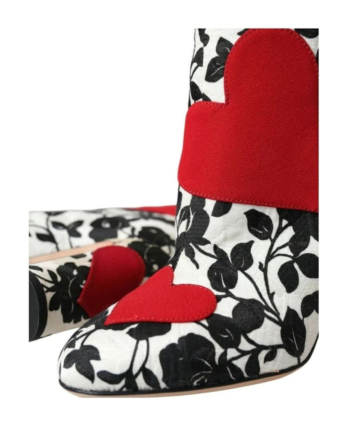 Dolce & Gabbana White Floral Hearts Leather High Boots Shoes Boots