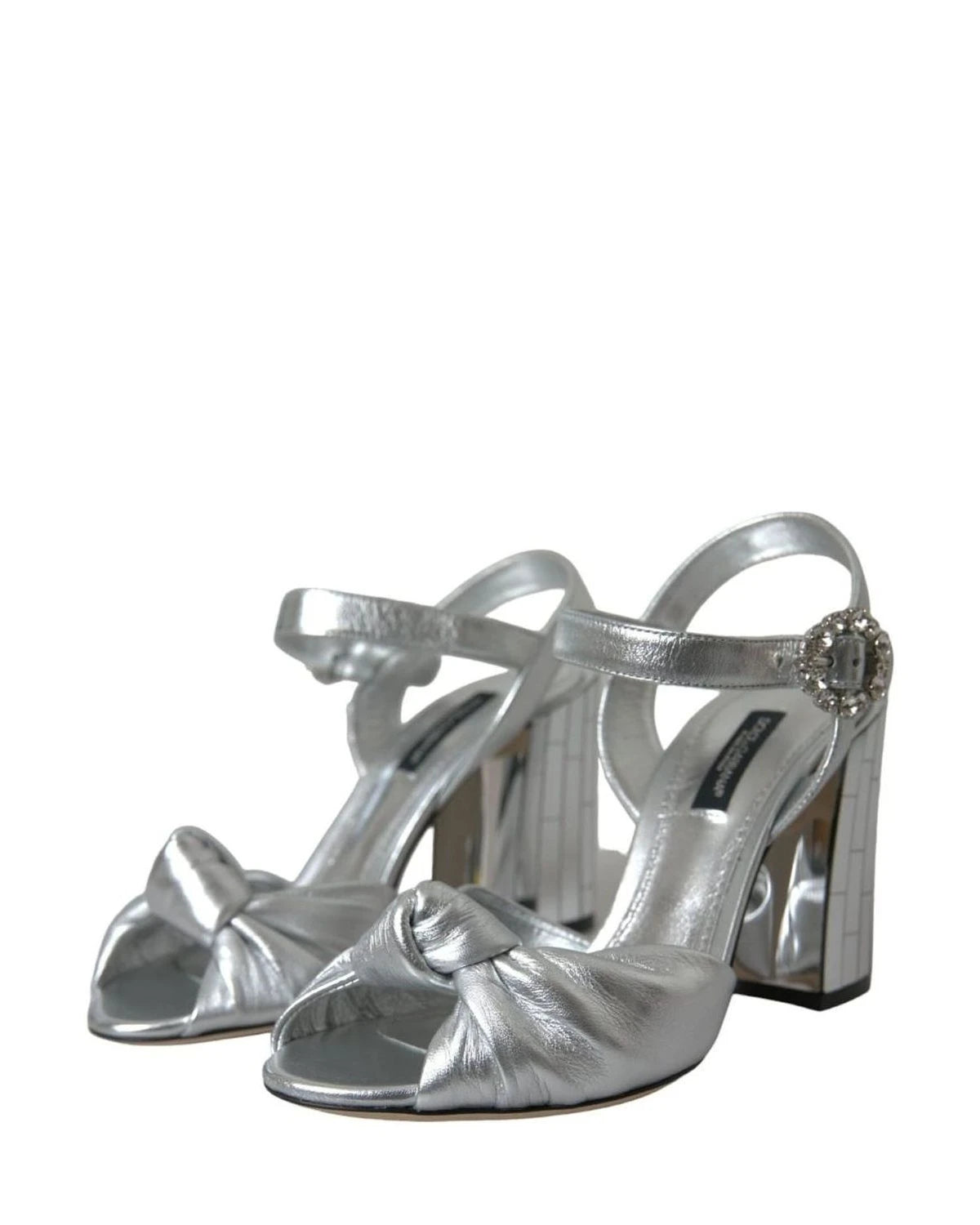 Dolce & Gabbana Silver Lambskin Leather Heels Sandals Shoes Heels