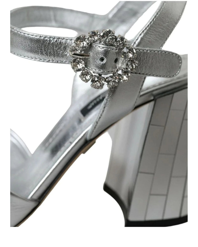 Dolce & Gabbana Silver Lambskin Leather Heels Sandals Shoes Heels