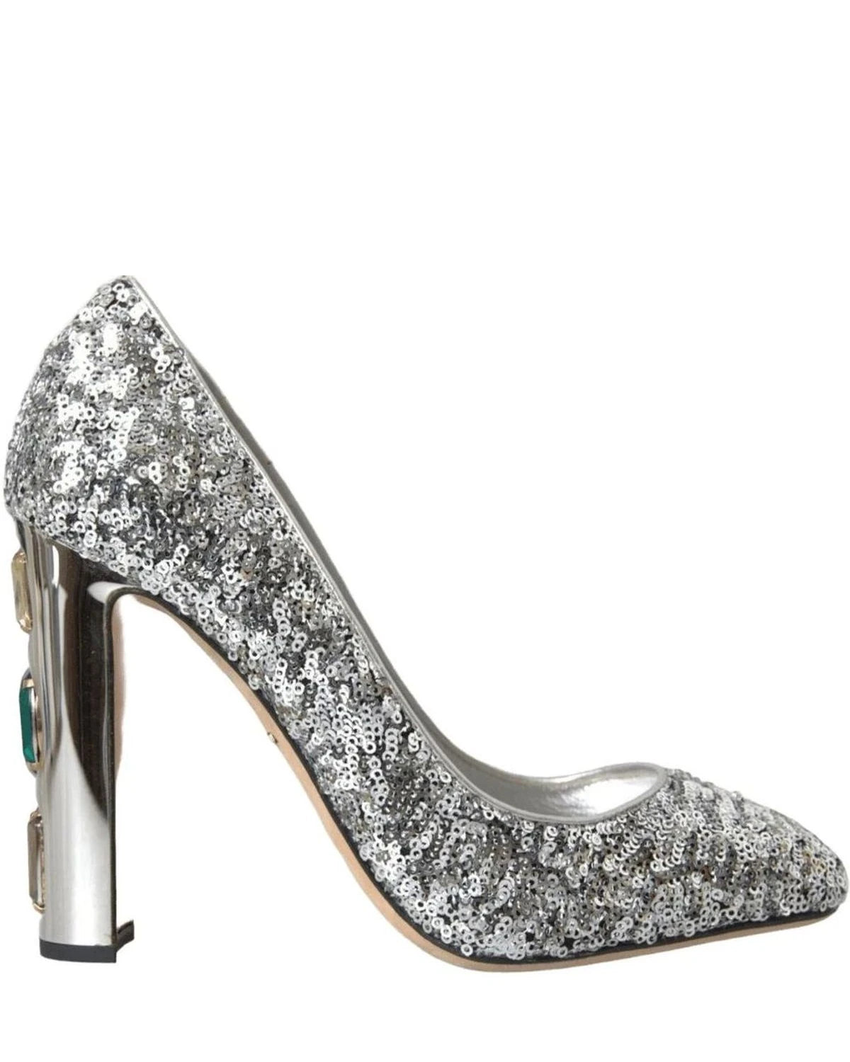Dolce & Gabbana Silver Sequin Embellished Heels Pumps Shoes Heels