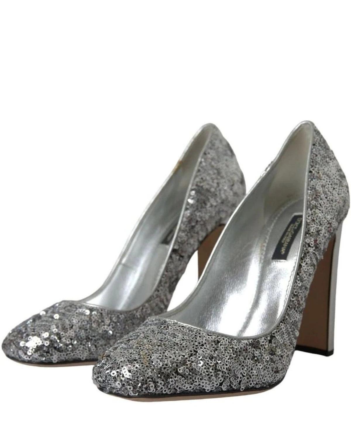 Dolce & Gabbana Silver Sequin Embellished Heels Pumps Shoes Heels