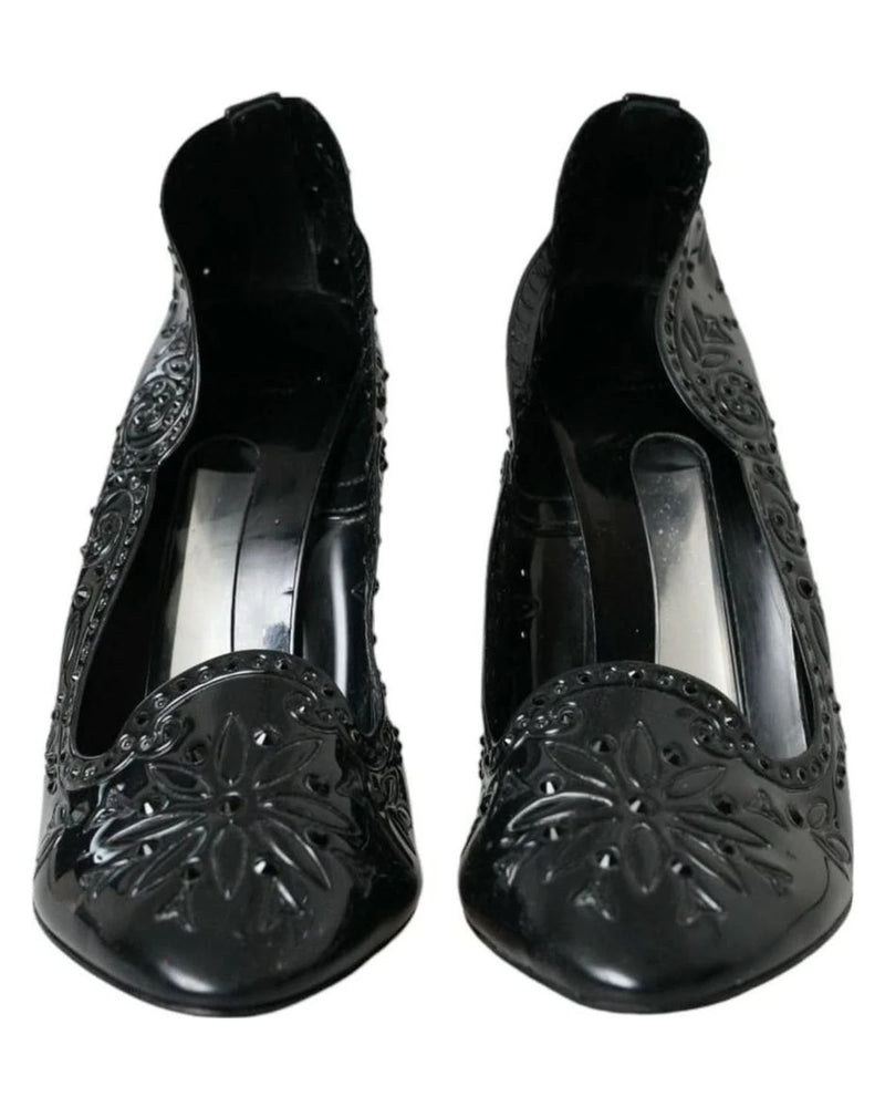 Dolce & Gabbana Black Crystal Cinderella Heels Pumps Shoes Heels