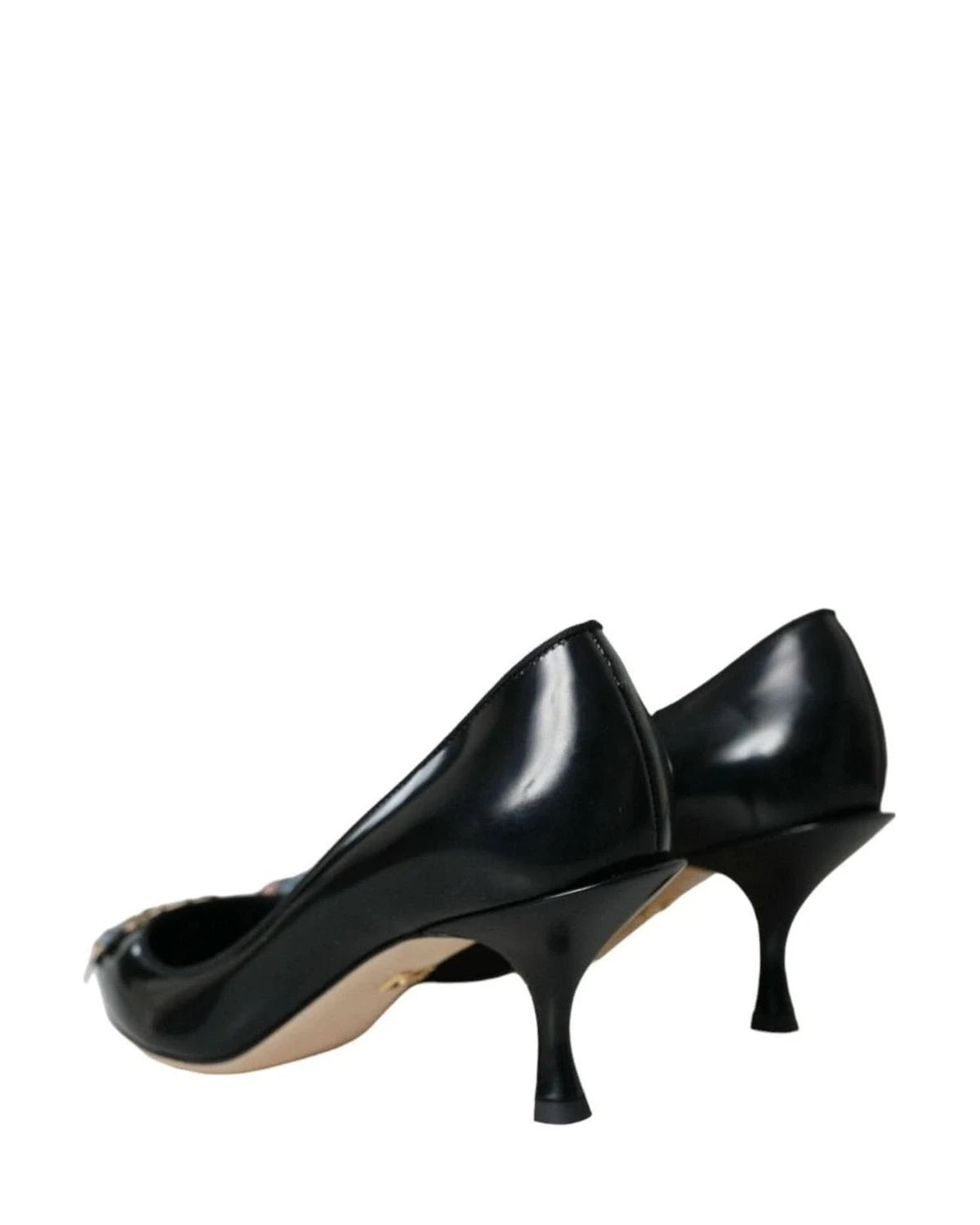 Dolce & Gabbana Black Leather Boom Patch Heels Pumps Shoes Heels