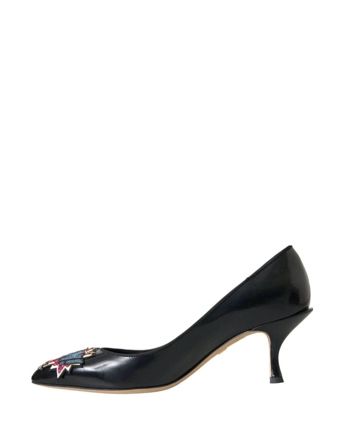 Dolce & Gabbana Black Leather Boom Patch Heels Pumps Shoes Heels