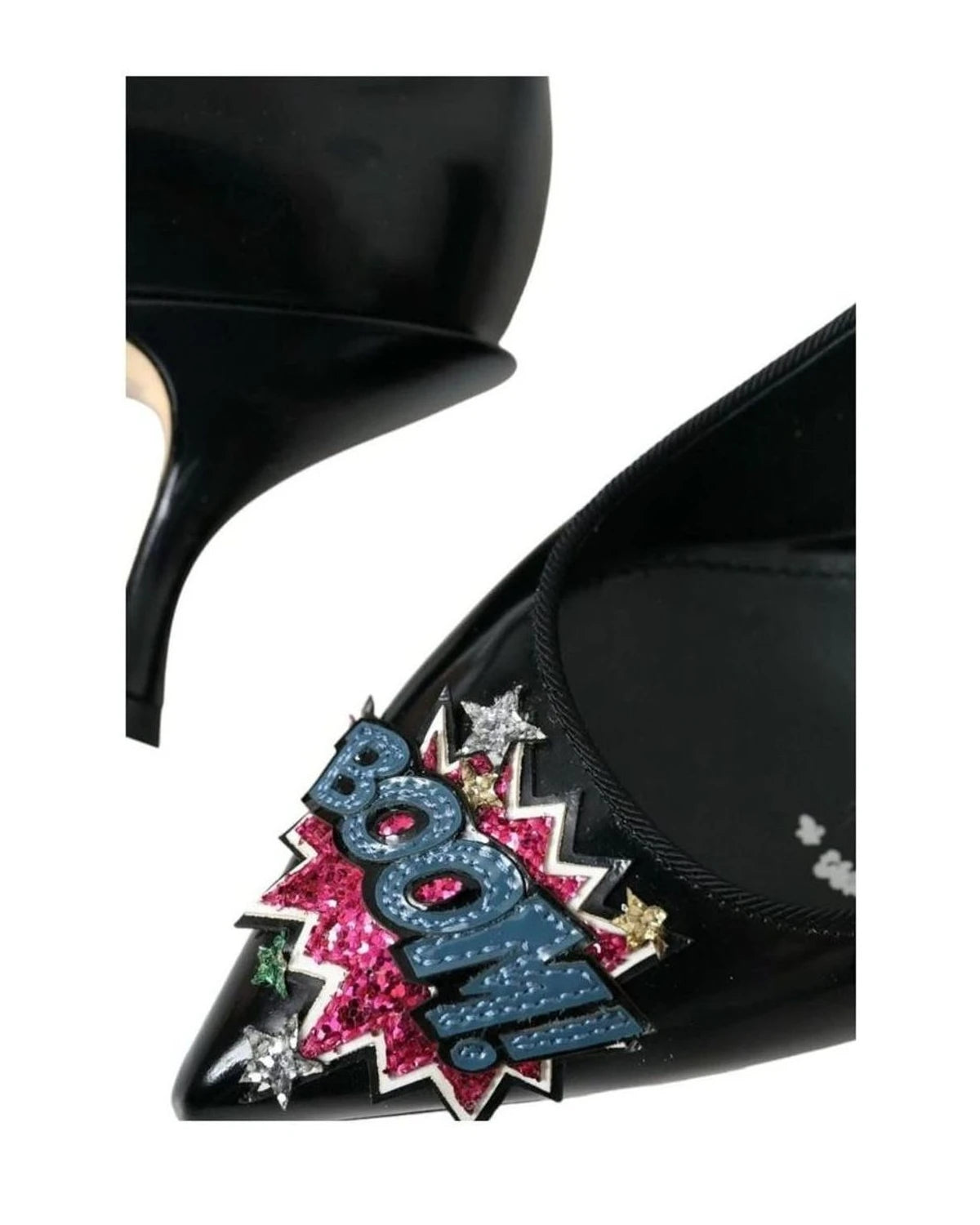 Dolce & Gabbana Black Leather Boom Patch Heels Pumps Shoes Heels
